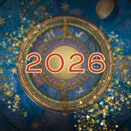 Multimedia image representing 2026 with a zodiac and almanac of the months